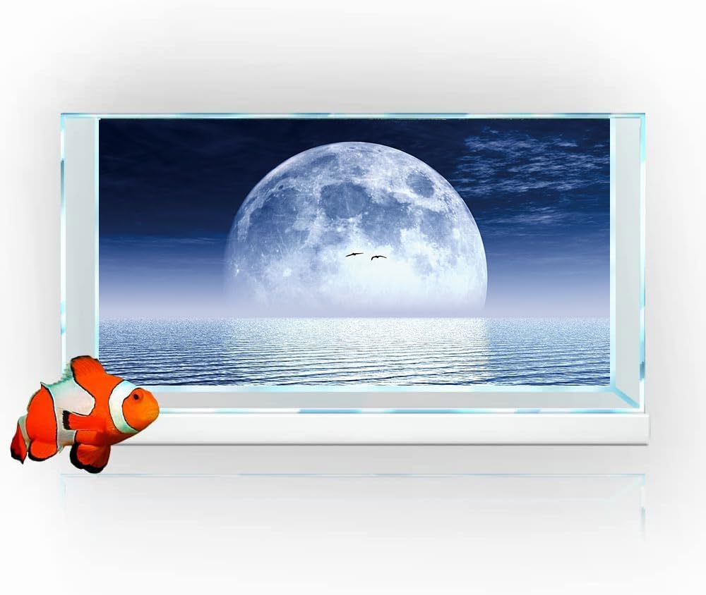 Moon Aquarium Background,Cool Sea Galaxy Parallel Space Themed Fish Tank Background, Cool Terrarium Background 72X16IN with 8 EVA Double-Sided Tape