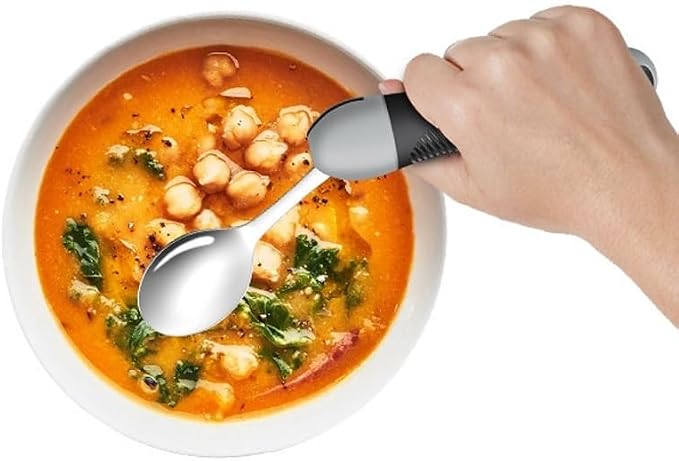 Weighted Utensils for Tremors & Parkinson's, Adaptive Eating Aids (Black) | Adaptive silverware for shaky hands. Weighted grip design reduces tremors. Bendable neck for custom angle. Dishwasher safe