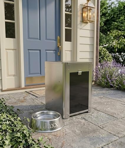 6.8L(15 lbs) Gravity Dog Feeder – Stainless Steel Automatic Pet Food Dispenser, No Power Outdoor Dog Feeder, for cat and Small Dog, Wall Mount or Floor Pet Feeding Station,Weather-Resistant