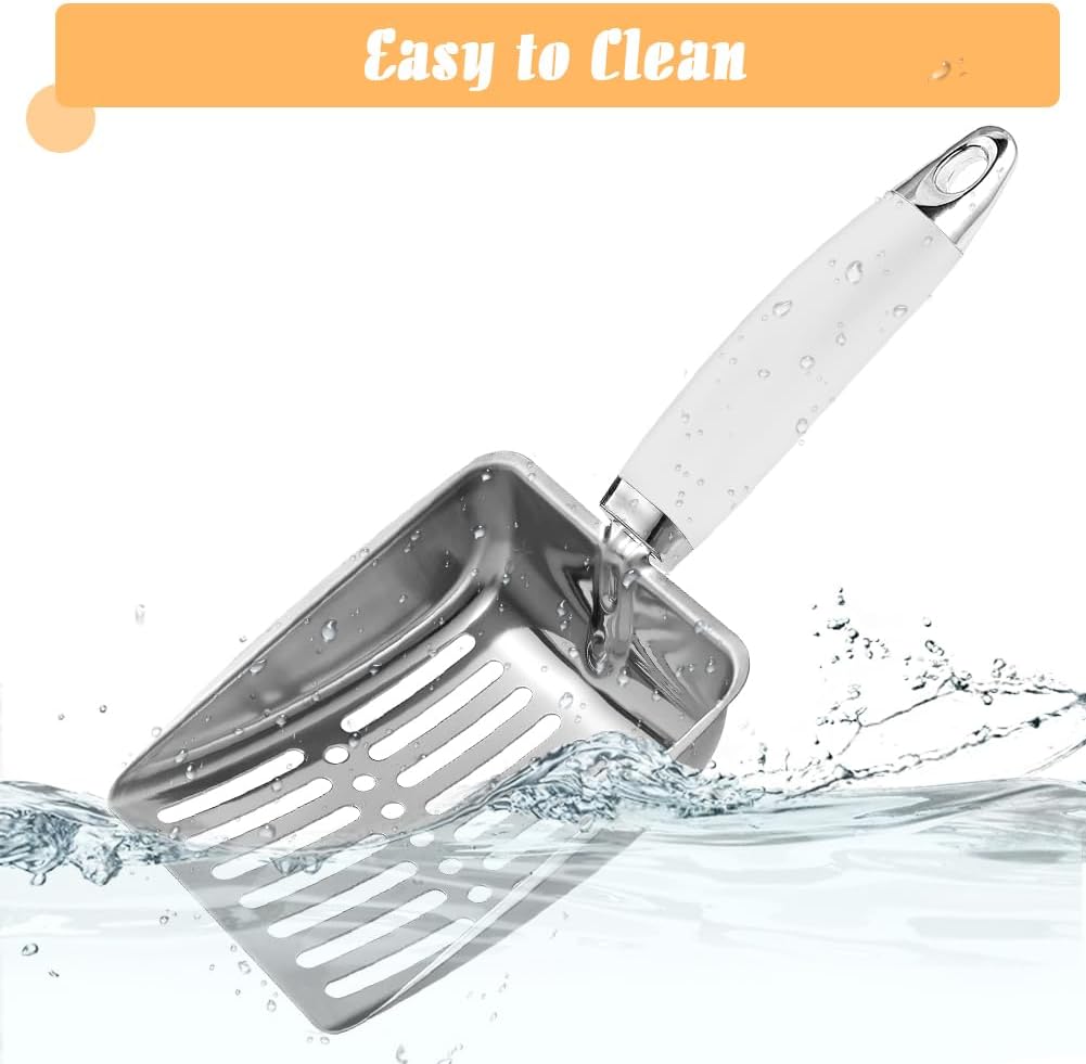Cat Litter Scoop - Stainless Steel Metal Cat Litter Scoop-Sturdy Mesh Scooper - Mesh Shovel-Easy to Clean - Suitable for Cat Litter Box -Grey White