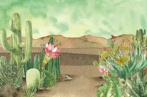 Renaiss 9x6ft Floral Cacti Backdrop Watercolor Aloes Cactus Flowers Desert Scenery Photography Background Botanical Mexican Fiesta Baby Shower Bridal Shower Birthday Party Decors Photo Studio Props