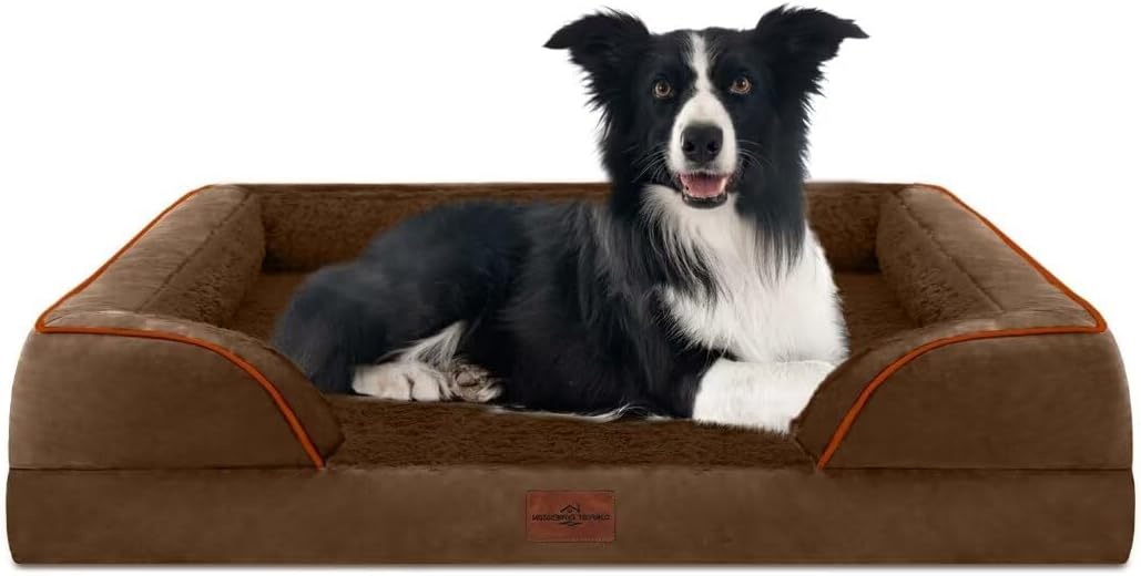 Comfort Expression Large Dog Beds Orthopedic Foam, Waterproof Dog Beds for Dogs, Comfy Pet Bed Sofa with Washable Removable Cover & Non-Slip Bottom(Large,Chocolate Brown)