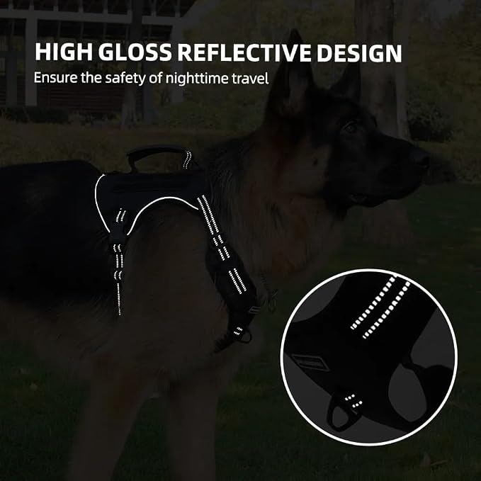Tactical Dog Harness with Leash for Large Dogs, No Pull Adjustable Dog Harness, Reflective K9 Working Pet Vest for Walking, Training (Black, S)
