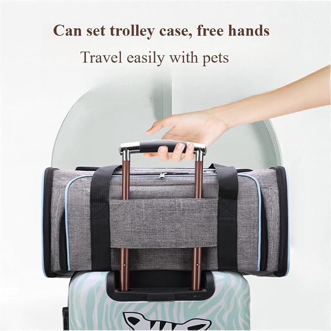 Airline Approved Expandable Pet Carrier for Cats & Small Dogs up to 6kg - Foldable, 3-Way Carry for Airplane & Outdoor (Grey Orange,Small)