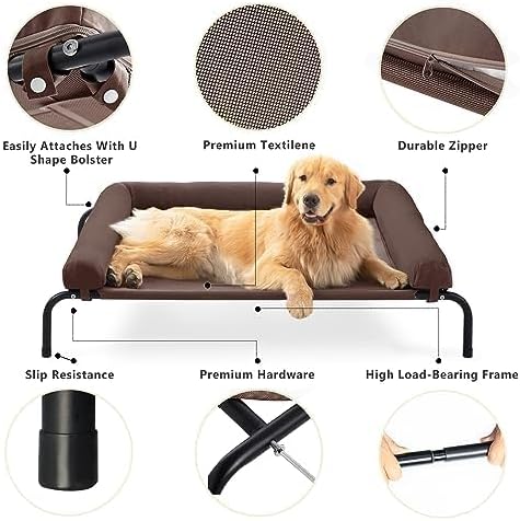 Cooling Elevated Dog Bed for Large Dogs, Indoor & Outdoor Raised Dog Bed | Portable,with Breathable Mesh, Chew Proof Pet Hammock Cots with Removable and Waterproof Bolsters
