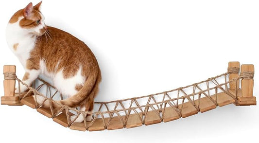 CatastrophiCreations Cat Bridge Wall-Mounted Play and Lounge Toy Cat Tree with Fabric Lounger for Pets