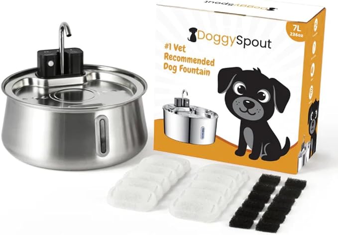 Wireless Dog Water Fountain, Large 7L (236oz) Stainless Steel Pet Water Fountain for Large Dogs and Multi-Pet Homes, Ultra Quiet Automatic Fountain with 3-Layer Filtration