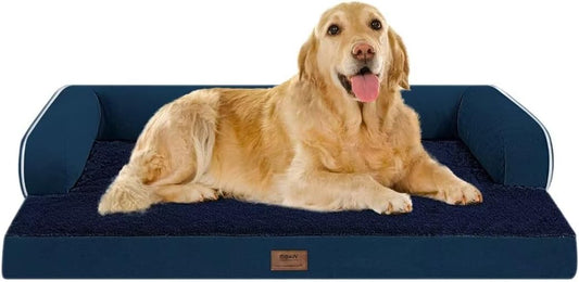 Large Dog Bed Orthopedic Washable | Beds Bolster Pet - XXL Large Big Dogs - Memory Foam - Couch Sofa - Waterproof with Removable Cover | Navy Blue Dog Bed