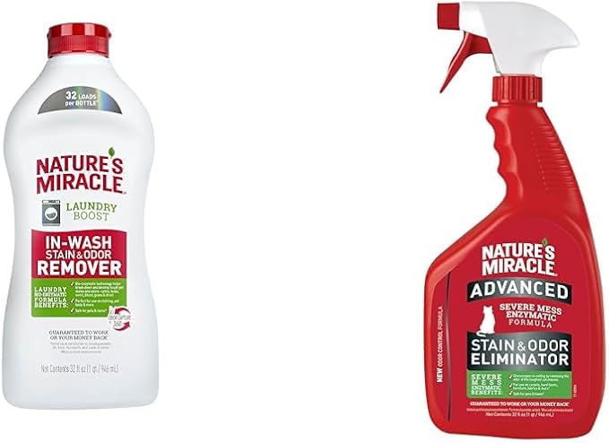 Nature's Miracle Laundry Boost In-Wash Stain & Odor Remover & Advanced Cat Stain and Odor Eliminator Spray, Spot Stain and Pet Odor Remover, Fresh Scent, 32 Fl Oz (Pack of 1)