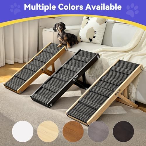 Pawaboo 2026 Upgraded Small Dog Ramp for Couch Foldable, 5 Ajustable Height | Height from 9.8" to 20.5", Portable Stable Pet Steps with Non-Slip Pad, Pet Ramps Use for Sofa Couch Stairs, Wood