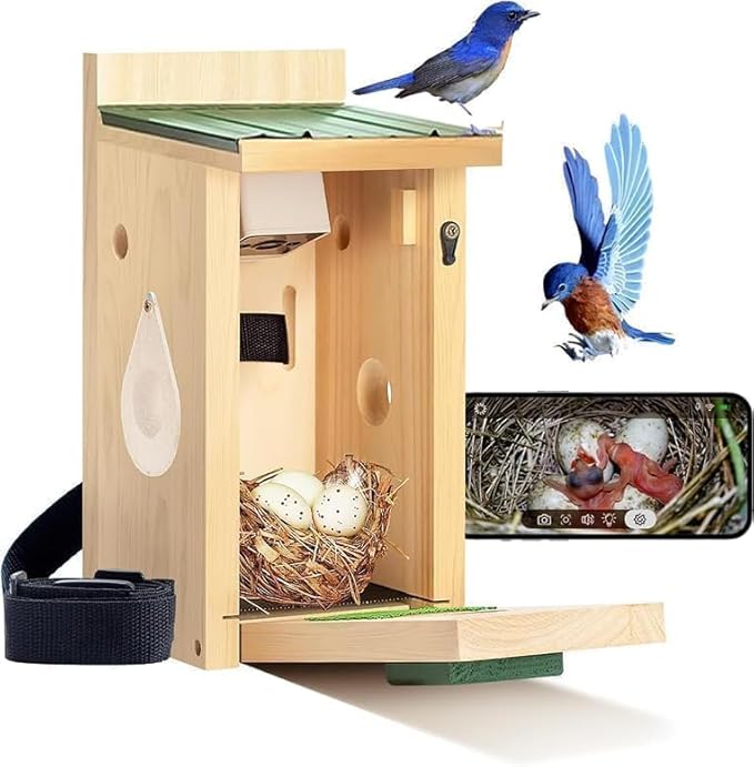 CEDAR ALPHA Bluebird Bird House with Camera,Metal Roof,1080P Birdhouse for Outside with Night Vision, Birdhouse with Camera APP Control, 2.4G WiFi App to Observe Bird Activities
