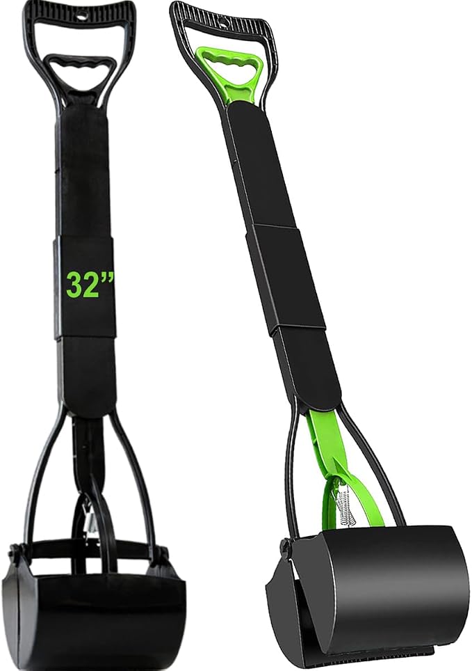 2-Pack Pooper Scooper for Large Small Dogs Heavy Duty, 32" Long Handle Poop Scoops for Yard, Grass, Gravel, Dog Poop Grabber with High Strength Material and Durable Spring（Green&Black）