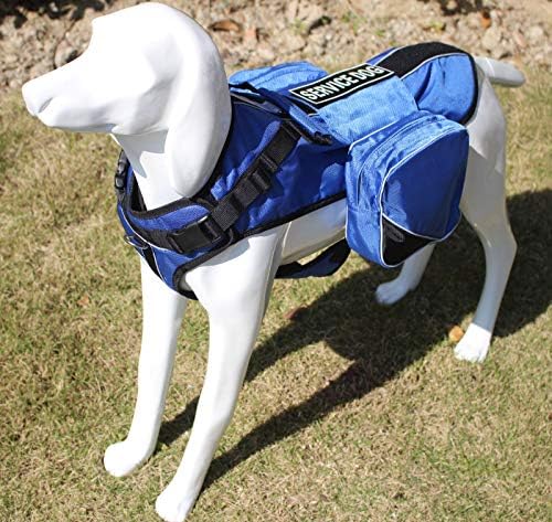 Serijoars Dog Vest Harnesses with Saddlebag Backpack for Camping & Travel - Reflective Hound Hiking Backpack Saddle Bag - Lightweight Vest Harness for Medium & Large Dogs (Blue, S)