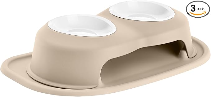 WeatherTech Double High Pet Feeding System w/Plastic Dog/Cat Bowls - 4" High Stand Tan (PDHC1604TNTN)