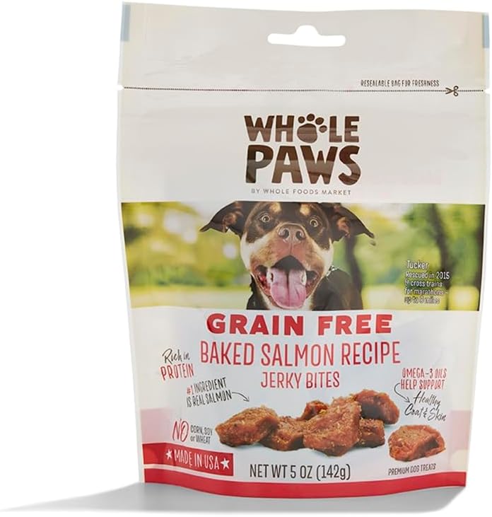Whole Paws, Grain-Free Dog Jerky Treats, Baked Salmon Recipe, 5 Ounce