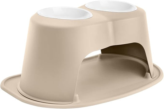 WeatherTech Double High Pet Feeding System w/Plastic Dog/Cat Bowls - 10" High Stand Tan (PDHC6410TNTN)