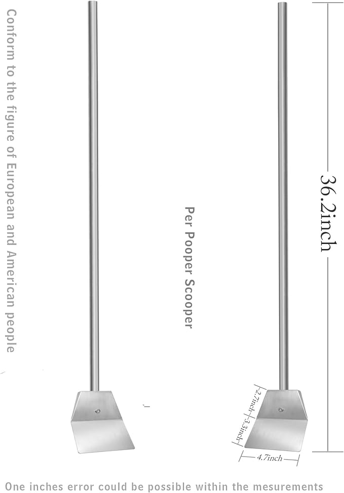 Heavy Duty Stainless Steel Pooper Scooper,Large Spade Poop Scoopwith Long Handle,33.4 inch Scooper for Pet Waste Indoor Outdoor Cleaning Easy Wash (Pooper Scooper Only)