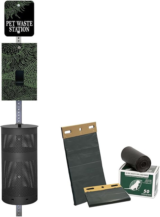 ZERO WASTE USA - Aluminum Dog Waste Station - Rolling Hills Black | Black | DISPENSE-ART™ UV printed aluminum station with MittN™ mitten bags, 25% more dispenser storage, commercial outdoor design