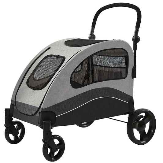 Garvee Extra Large Dog Stroller with Steel Pipe Frame, Wheels, Brakes, Shock Absorption, Foldable Design - Black