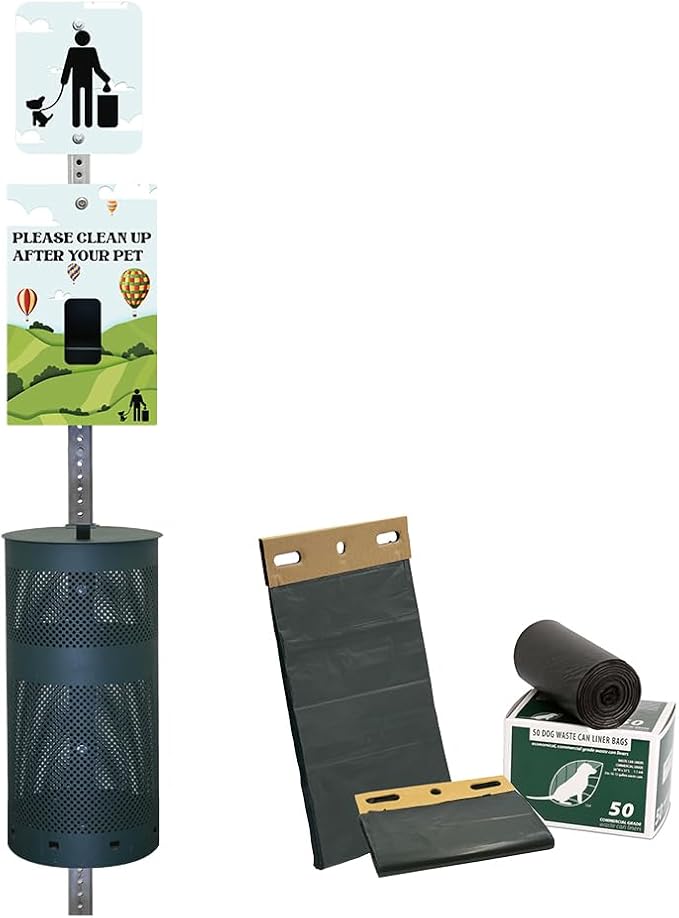 ZERO WASTE USA - Aluminum Dog Waste Station - Hot Air Balloon | Matte Green | DISPENSE-ART™ UV printed aluminum station with MittN™ mitten bags, 25% more dispenser storage, commercial outdoor design