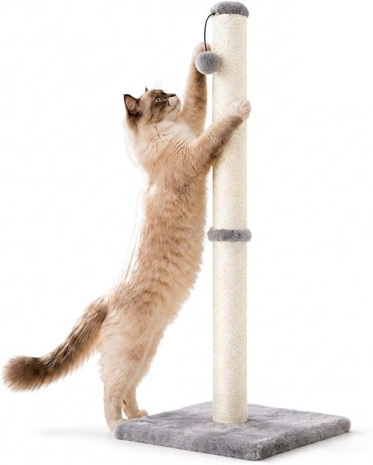 Dimaka 34" Tall Cat Scratching Post for Large Cats and Kittens, High Vertical Scratcher with Premium Natural Sisal Rope and Interactive Hanging Ball for Indoor Cat(Grey, 34 inches for Large Cats)