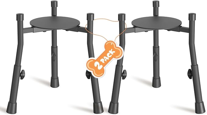 Elevated Dog Bowl Stand for Large Medium Breeds, Extra-Stable Food Feeder | 2 Pack Adjustable Size 4 Heights Width 6-10in, Anti-Tip Metal Raised Water Dish Holder, Non-Slip Tall Single Lifted Riser