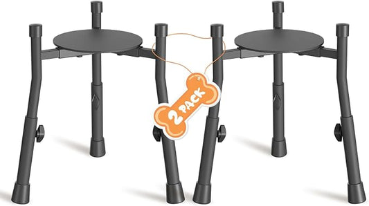 Elevated Dog Bowl Stand for Large Medium Breeds, Extra-Stable Food Feeder | 2 Pack Adjustable Size 4 Heights Width 6-10in, Anti-Tip Metal Raised Water Dish Holder, Non-Slip Tall Single Lifted Riser