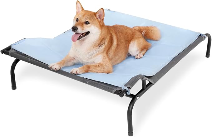 Sweetnight Elevated Dog Bed, Headrest Raised Cot with Cooling Mat | 43 Inch Waterproof Steel Frame Dog Bed with Cooling Mat, Supports 66-88 lbs Large Dogs, Easy Assembly Indoor Outdoor Cot