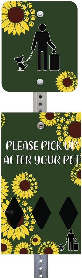 Zero Waste USA - DISPENSE-ART™ Mini Dog Waste Station - Sunflower | UV-printed aluminum bag station with 400 bags, 25% larger dispenser, installs beside existing trash cans, 10-year warranty