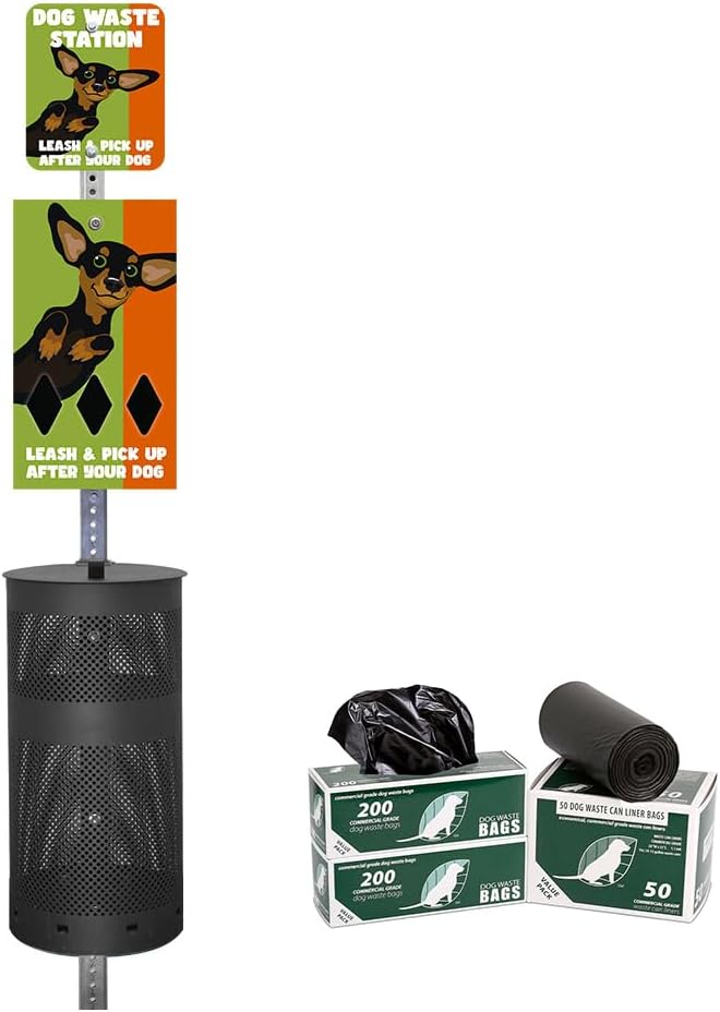 Designer Dog Waste Station - Dual Color Dogs "Dachshund" - Roll Bag System (most popular) - Free 400 waste bags & 25 can liners - Over 500k sold in USA (Dachshund | Matte Black)
