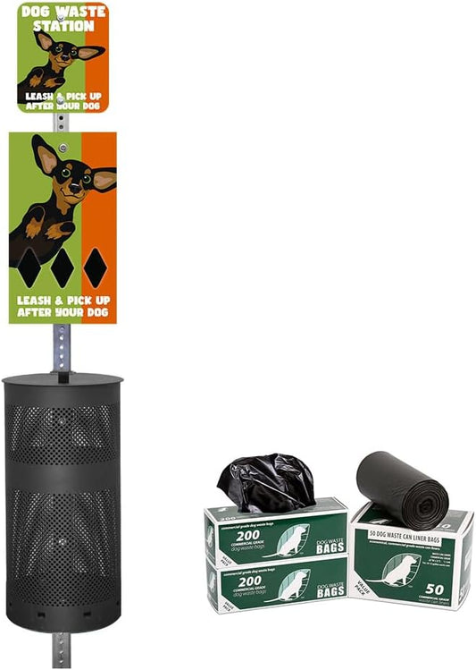 Designer Dog Waste Station - Dual Color Dogs "Dachshund" - Roll Bag System (most popular) - Free 400 waste bags & 25 can liners - Over 500k sold in USA (Dachshund | Matte Black)