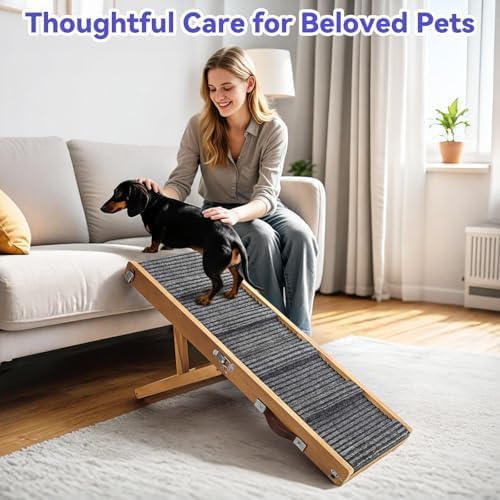 Pawaboo 2026 Upgraded Small Dog Ramp for Couch Foldable, 5 Ajustable Height | Height from 9.8" to 20.5", Portable Stable Pet Steps with Non-Slip Pad, Pet Ramps Use for Sofa Couch Stairs, Wood