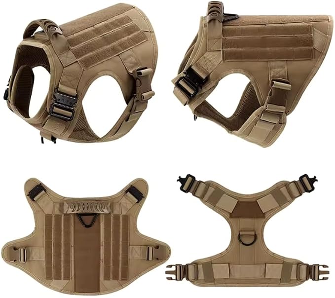 WAYO Dog Harness and Leash Set 6 Items - Military Tactical Vest with Collar for German Shepherd, Malinois, No Pull Training Walking Harness with Adjustable Straps (S/M/L/XL) (Green, S)