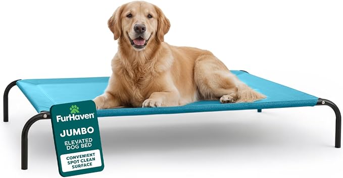 FurHaven Elevated Dog Bed, Cooling Raised Pet Cot with Breathable Mesh, Durable Steel Frame, Indoor/Outdoor Use, Easy Assembly, Jumbo XL, Nylon Mesh with Steel Frame, Capri Blue
