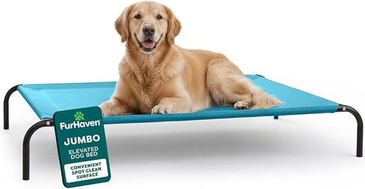 FurHaven Elevated Dog Bed, Cooling Raised Pet Cot with Breathable Mesh, Durable Steel Frame, Indoor/Outdoor Use, Easy Assembly, Jumbo XL, Nylon Mesh with Steel Frame, Capri Blue