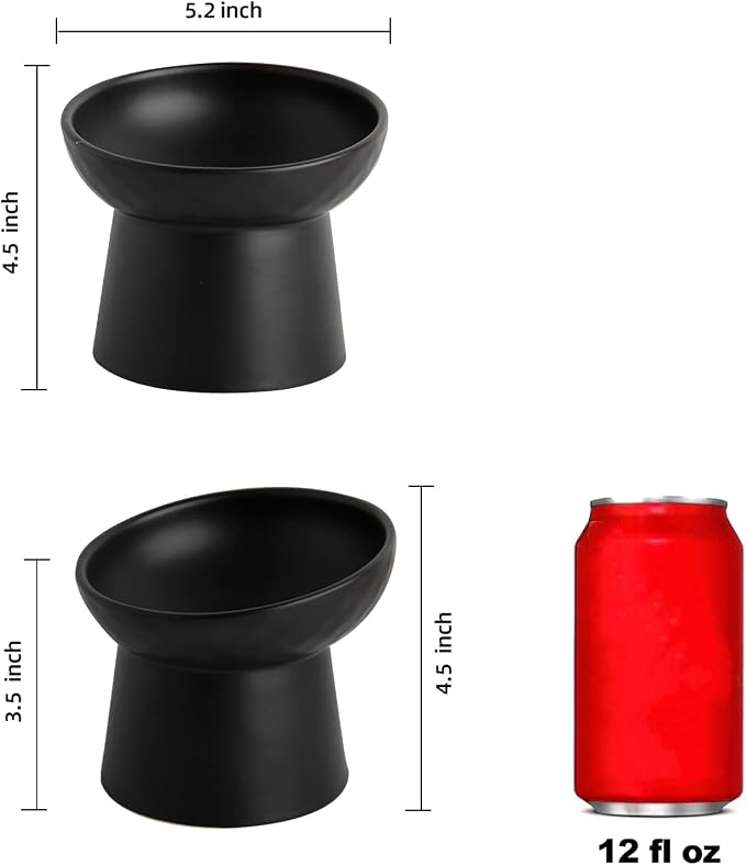 Elevated Cat Bowls, 15° Tilted Ceramic Raised Cat Food and Water Bowl Set, Whisker-Friendly Porcelain Pet Feeder Dishes for Indoor Cats and Small Dogs,Black,5.2 Inch,1 Pack
