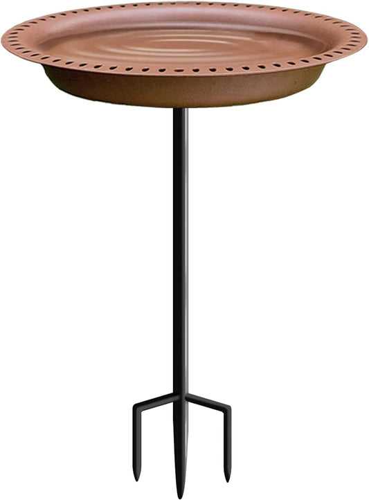 Garbuildman Extra-Large Freestanding Birdbaths Bowl, Detachable Decoration Spa with Metal Stake Stand & Birdfeeder for Outdoor Garden, Oval Style, Chocolate