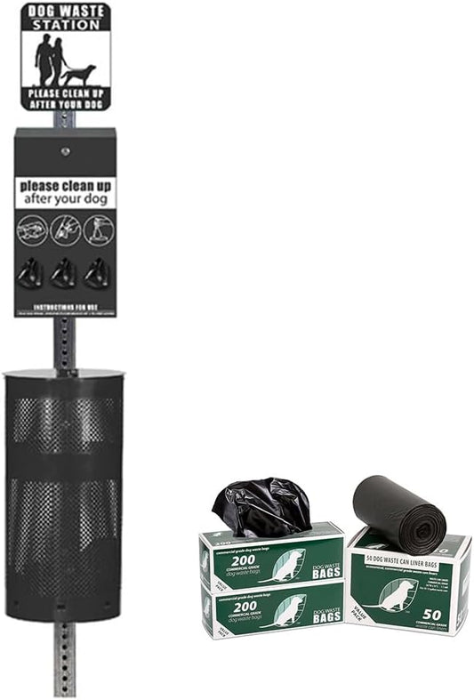 Zero Waste USA Rust-Proof Aluminum Dog Waste Station with Bags, Matte Black | Hand-welded aluminum station, rust-proof construction, locking dispenser, commercial-grade design for parks, apartments & HOA