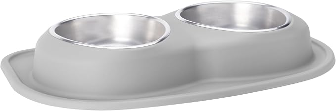 WeatherTech Double Low Pet Feeding System - Compact and Portable Dog/Cat Food and Water Station - 64 oz (8 Cups) Light Grey (DL6403LG)