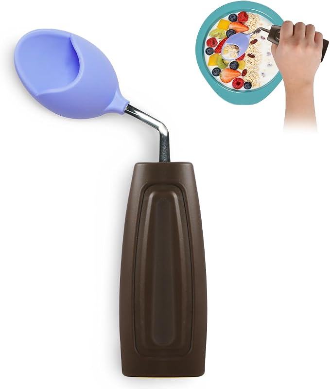 Anti-Tremor Spill Shield Spoon for Hand Tremors Parkinsons, Weighted Adaptive Utensils with Large Enclosed Scoop, Ergonomic Non-Slip Handle, Dishwasher Safe (Black, Right Spoon)