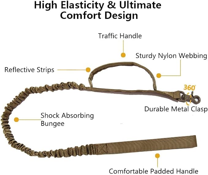 Tactical Dog Collar and Leash Set Adjustable Military Nylon Dog Collar with Control Handle and Heavy Duty Metal Buckle for Large Dogs （Brown S | 1000D Heavy-Duty Nylon Fabric,Quick-Release Metal Buckle,Adjustable Fit,Soft-Padded Webbing,D-Ring,for Trai...