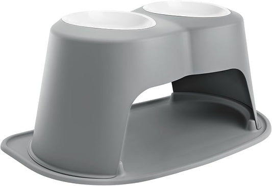 WeatherTech Double High Pet Feeding System w/Plastic Dog/Cat Bowls - 14" High Stand Dark Grey (PDHC9614DGDG)