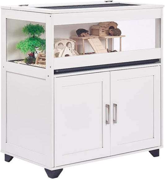 unipaws Hedgehog Cage with Storage Cabinet, Hamster Cage for Rat and Guinea Pigs, Clear Transparent PVC Visual Small Animal Cage with Tray, Hamster Enclosure, White