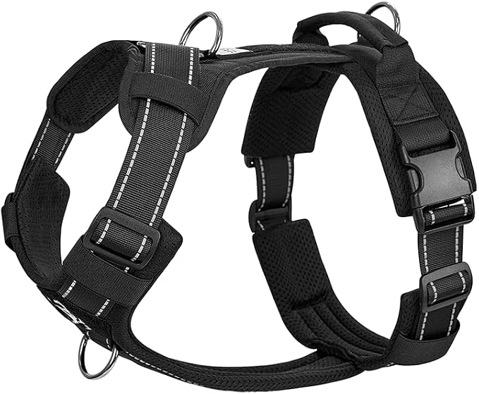 OneTigris Soft Padding No Pull Dog Vest Harness for Medium and Large Dogs | High-tensile Nylon, Adjustable, Reflective, 1 Handle, 3 D-rings, Lightweight, Tough, Easy on/off Tactical Dog Harness