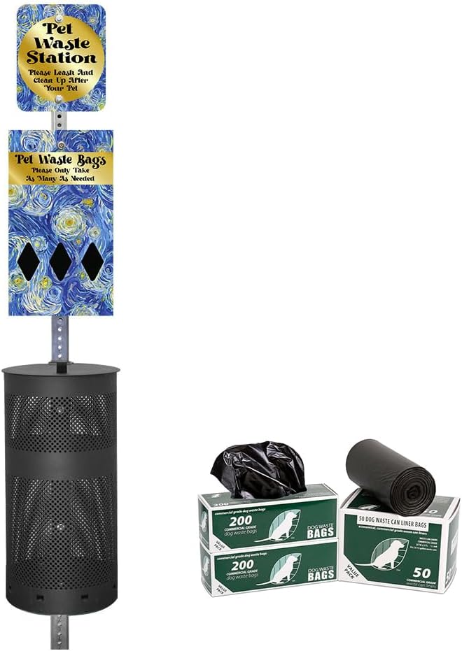 Zero Waste USA - Aluminum Dog Waste Station - Starry Night | Matte Black | DISPENSE-ART™ UV-printed aluminum station, 25% larger bag storage, rust-proof commercial design for parks & properties