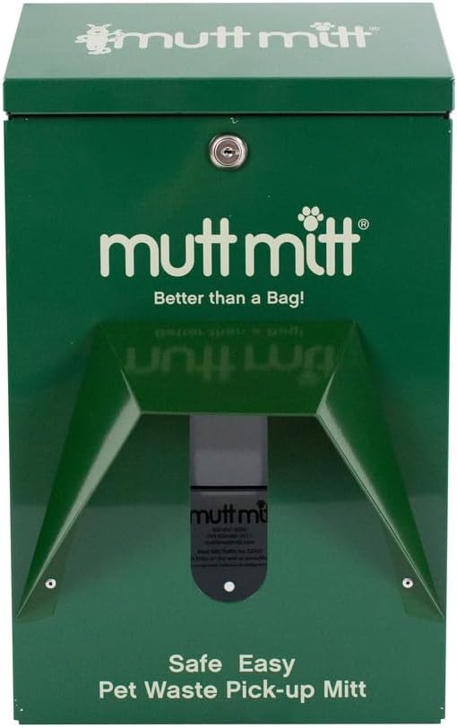 Mutt Mitt® Aluminum Dog Waste Starter Station - Gloss Green | 2-Ply | Rust-proof aluminum dispenser, includes 400 header bags, locking hood, fits all 5" header refills, hardware included