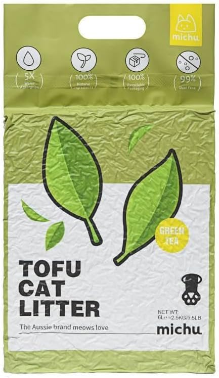 Tofu Cat Litter Natural Clumping Tofu Cat Litter, Fast Clumping and Easily Scoop-able 5.5lb/88oz 5 Scents - Greentea, 4 Pack