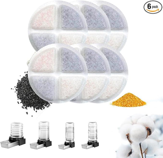Marchul 6-Pack Dog Water Dispenser Replacement Filters, Pet Water Filter Replacement for 3.8L/5.7L/7.2L/8.6L, Triple Filtration Cat Water Dispenser Filter, Water Feeder Filter for Cats and Dogs