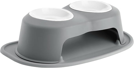 WeatherTech Double High Pet Feeding System w/Plastic Dog/Cat Bowls - 6" High Stand Dark Grey (PDHC3206DGDG)