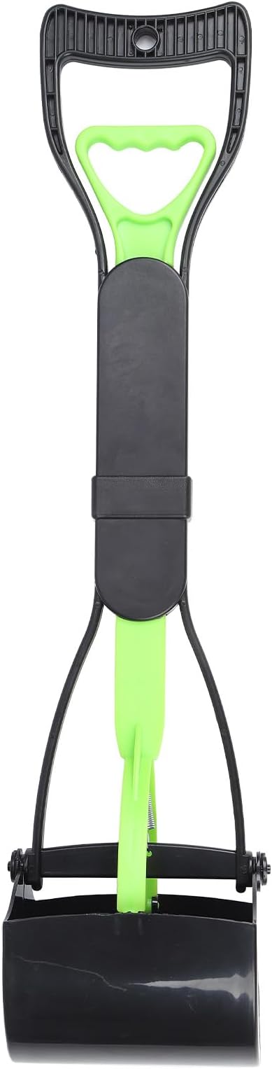 Pet Pooper Scooper, 23.7 Heavy Duty Dog Pooper Scooper, Long Handle Poop Picker Upper, Portable Pet Waste Grabber for Yard, Grass, Dirt, Double Spring, Dog Supplies (Green+Black)